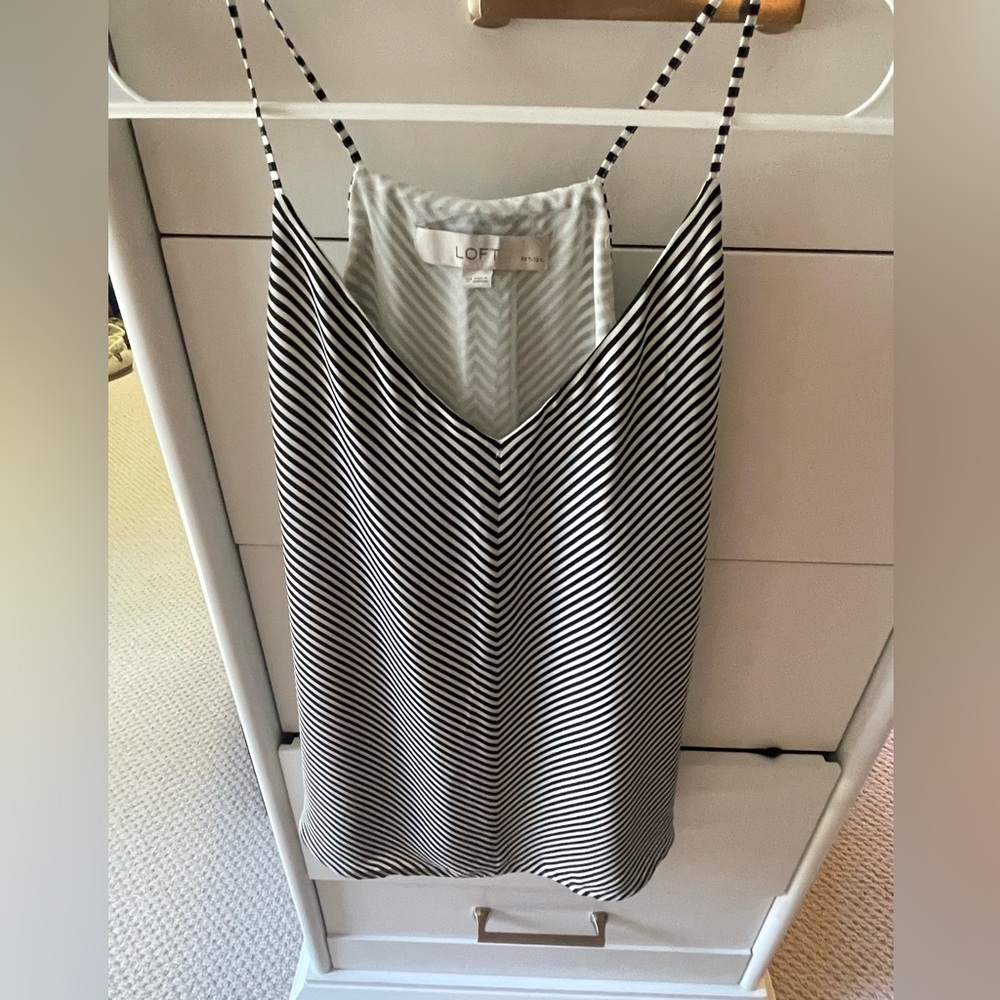 LOFT Black and White Striped Cami Top